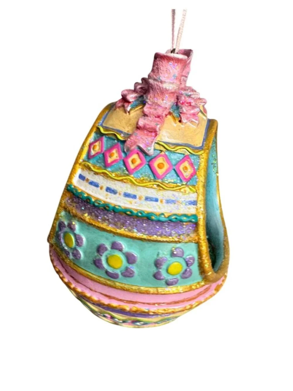 Glittered Easter Bunny Egg Diorama Ornament Pastel Spring Decor 4 - Picture 7 of 9